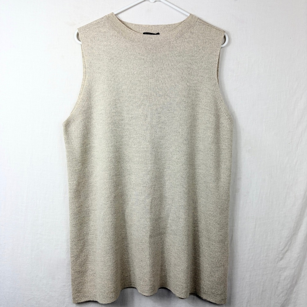 Eileen Fisher 100% Wool Knit Sleeveless Shell Tunic Top Sz Large Minimalist